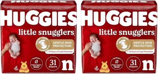 Huggies Little Snugglers Baby Diapers, Size Newborn (up to 10 lbs), 31 Ct, Newborn Diapers (Pack of 2)