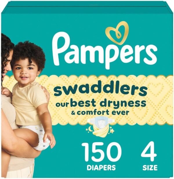 Pampers Swaddlers Diapers, Size 4 (15-34 lbs), 150 Count, Absorbent, Keeps Baby Dry and Comfortable, Skin Safe Disposable Baby Diaper (Packaging…