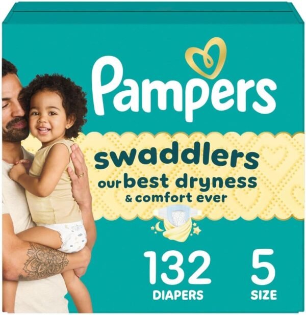Pampers Swaddlers Diapers, Size 5 (20-37 lbs), 132 Count, Absorbent, Keeps Baby Dry and Comfortable, Skin Safe Disposable Baby Diaper (Packaging…