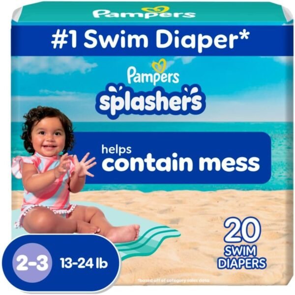 Pampers Swim Diapers – Splashers – Size 2-3, 20 Count, Gap-Free Disposable Baby Swimming Pants
